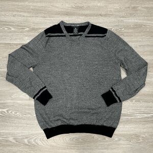 Marco Fiori Mens Sweater Pure Wool Tight Knit Pullover V-Neck Gray Size Large